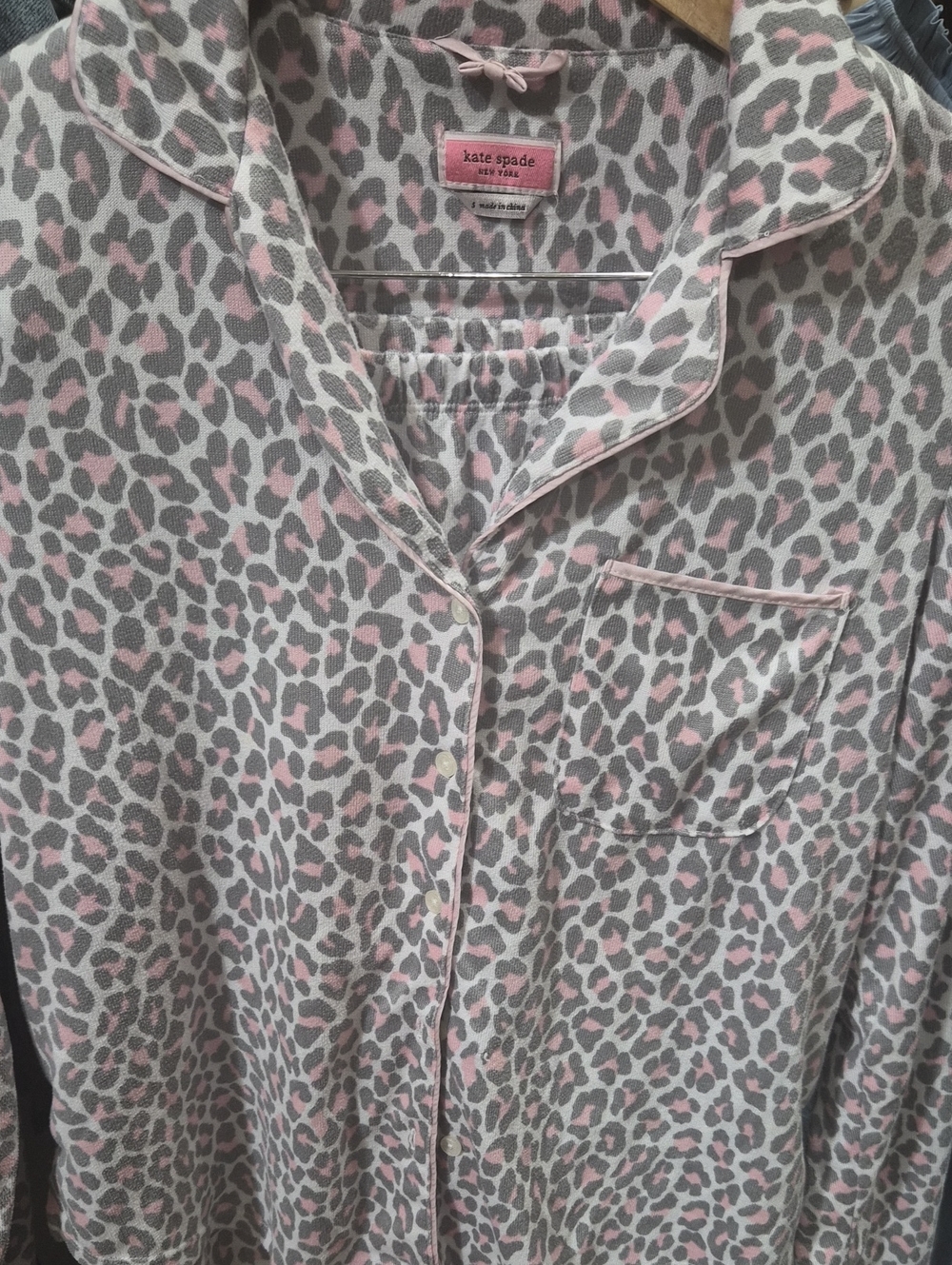 kate spade Pink and Gray Leopard-Print Pajama Top and Bottom